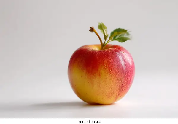 Fresh Red and Yellow Apple with Leaves Closeup