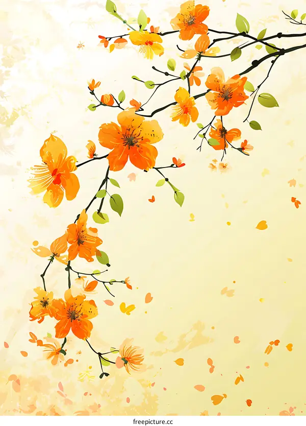 Orange Blossoms Spring Flowers Art Illustration