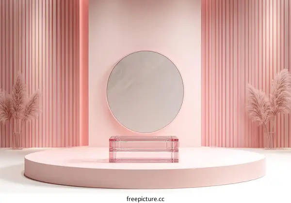 Elegant Pink Display Stand with Round Mirror
