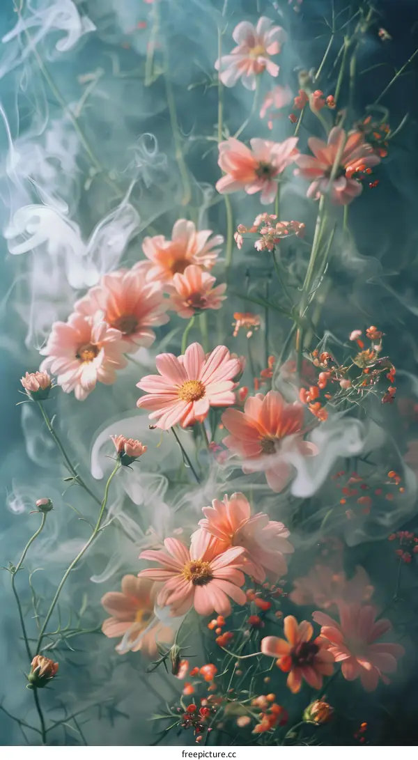 Dreamy Pink Flowers and Smoke
