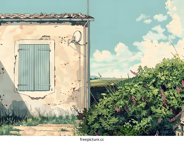 Vintage Illustration Of A Farmhouse In The Countryside