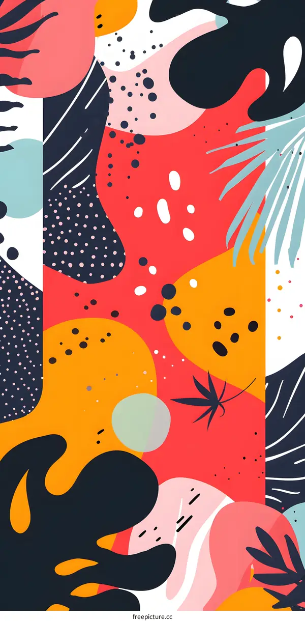 Abstract Colorful Geometric Shapes with Tropical Leaves Illustration