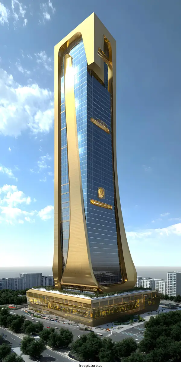 Modern Architectural Design of Golden Skyscraper Building