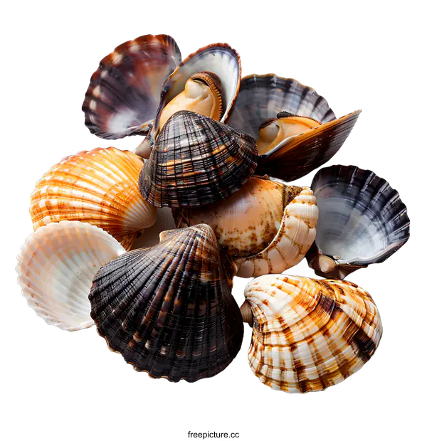 [Transparent Background PNG]Assortment of seashells on white background