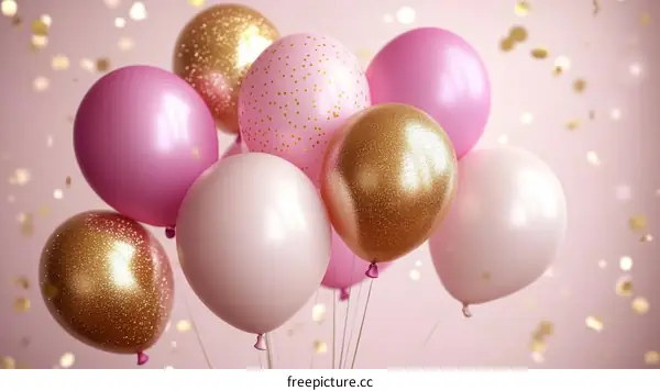Bunch of Pink and Gold Glitter Balloons