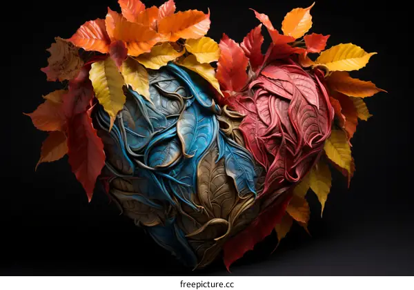 Colorful heart made of leaves