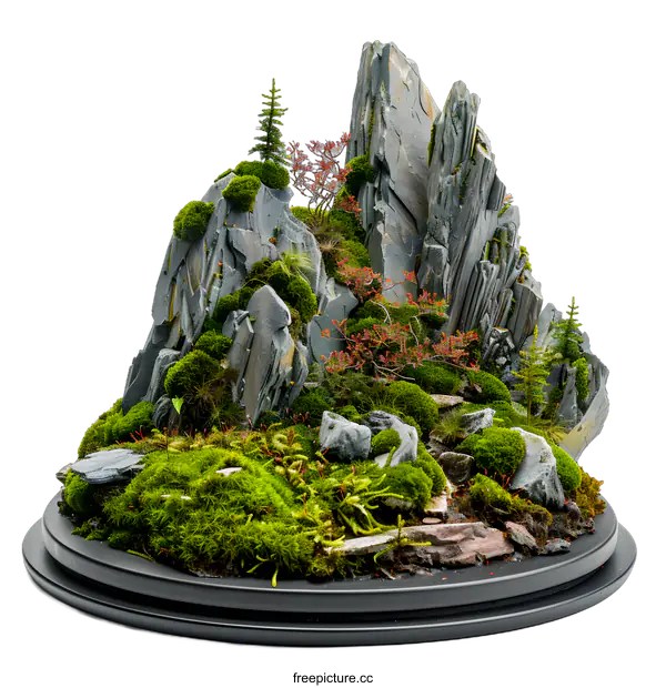 [Transparent Background PNG]Miniature Mountain Landscape With Moss And Rocks