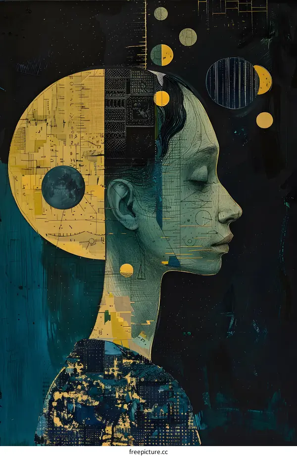 Abstract Portrait with Geometric Elements and Stars