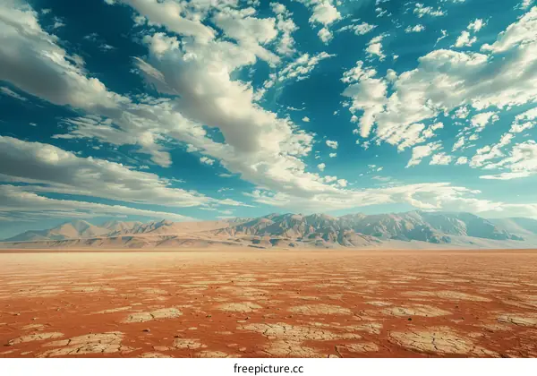 Vast Desert Landscape with Distant Mountains