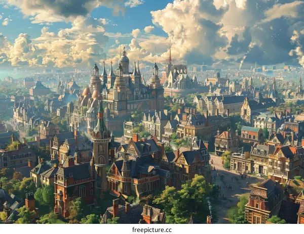 An Artistic Panoramic View of a Historical European City