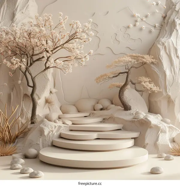 Beige Minimalist Nature Scene Illustration