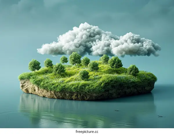 Floating Island Paradise with Fluffy Clouds