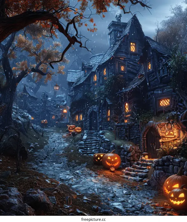 Haunted Village on a Spooky Halloween Night