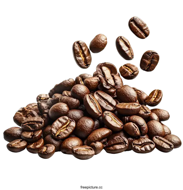 [Transparent Background PNG]Roasted Coffee Beans Falling and Piled Up