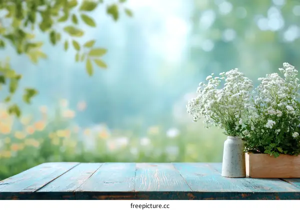 Springtime Tabletop with White Flowers