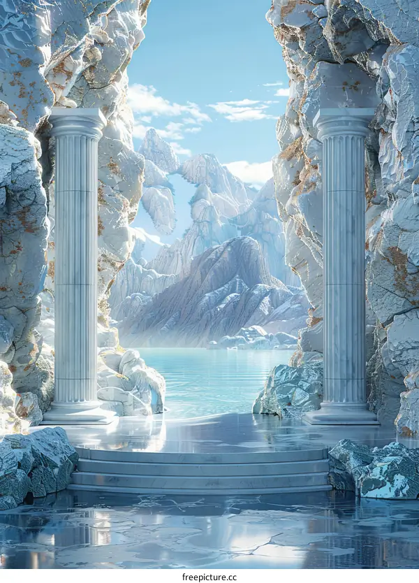 Frozen Mountain Sanctuary with Ancient Columns