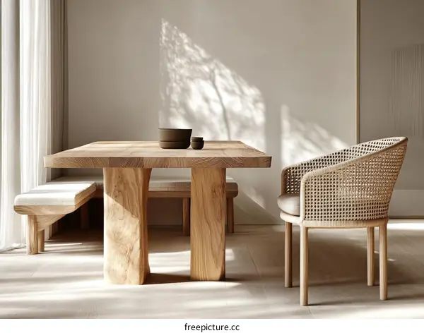 Modern Wooden Dining Table and Chairs Illustration