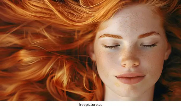 Woman with long red hair and freckles