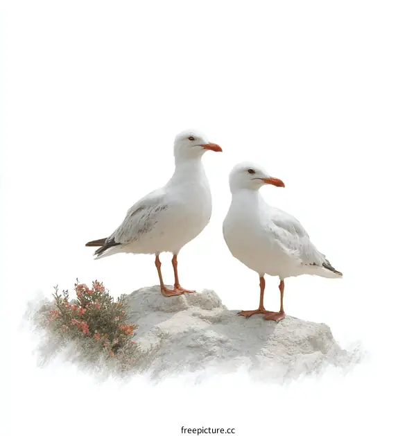 Two Seagulls Perched on a Rock