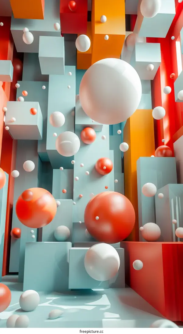 Abstract 3D Rendering of Colorful Spheres and Cubes