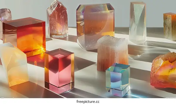 Colorful Glass Geometric Shapes: Abstract 3D Art