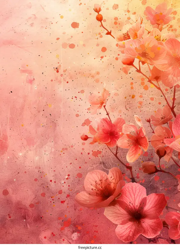 Watercolor Painting of Pink Peach Blossoms