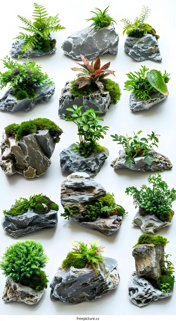Small plants growing on rocks