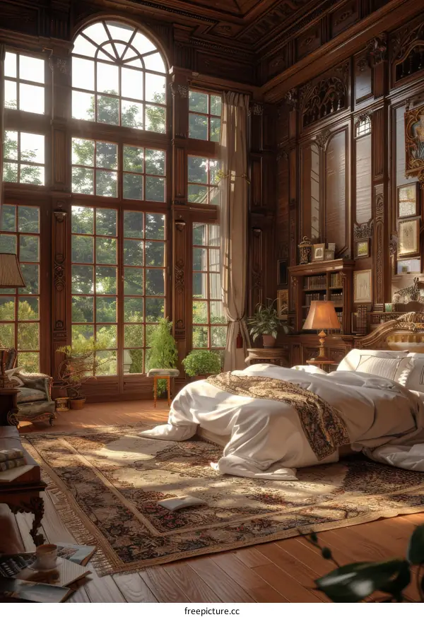 Elegant Antique Bedroom with Sunlight