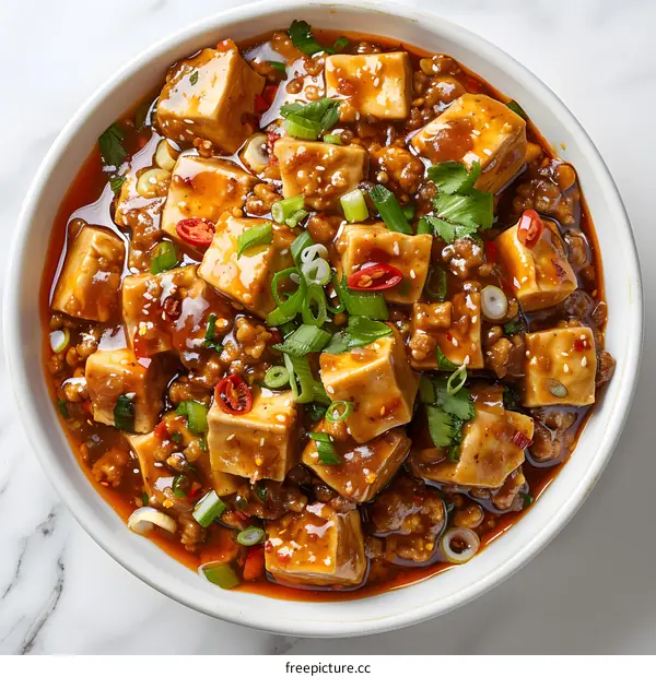 Mapo Tofu in a White Bowl