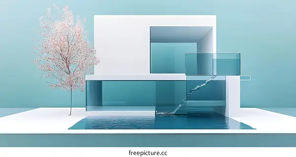 Minimalist Modern House with Swimming Pool and Tree