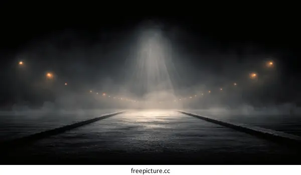 Foggy Night Road Under Spotlight