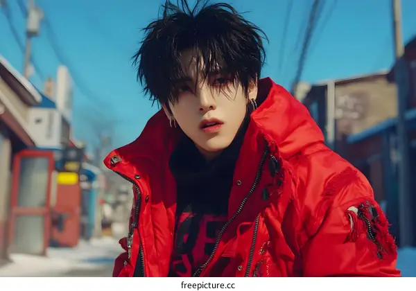 Man in Red Jacket and Black Hair