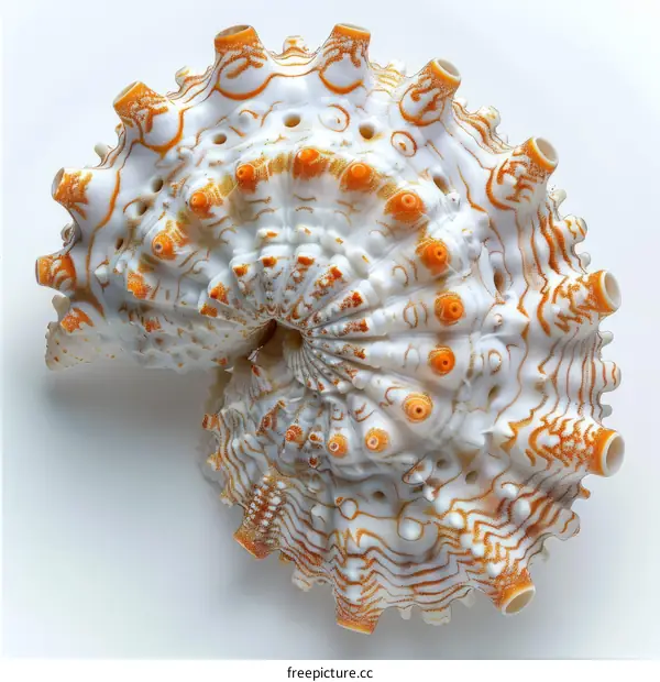 Close-up of a White and Orange Nautilus Shell