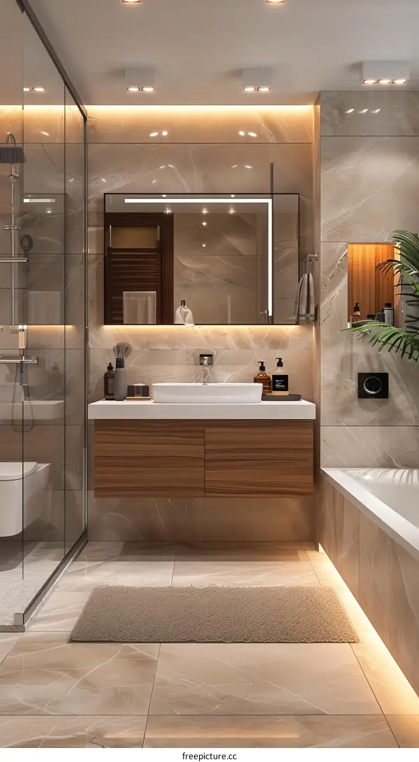 Modern Luxury Bathroom Design with Warm Lighting