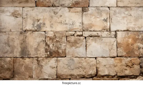 Old weathered limestone blocks forming an ancient wall texture