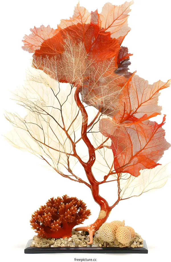 Orange and White Sea Fan Coral Sculpture