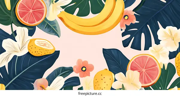 Tropical Fruits and Flowers Illustration