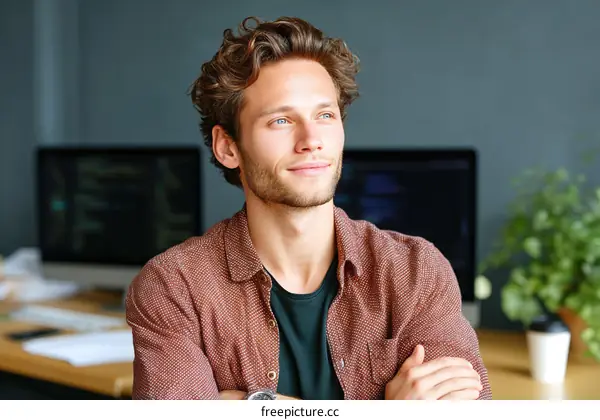 Thoughtful Caucasian Male in Modern Office Setting