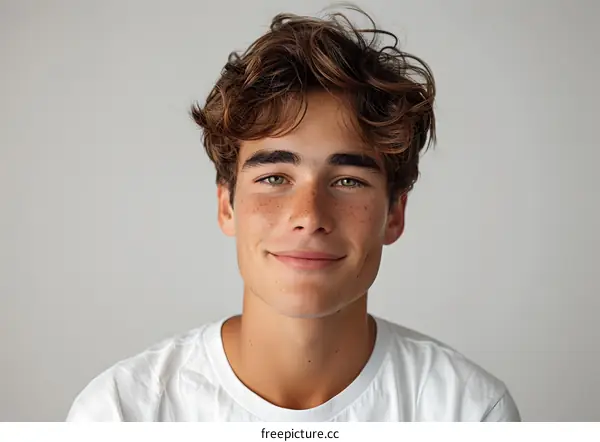 Portrait of a Young Man with Freckles Smiling