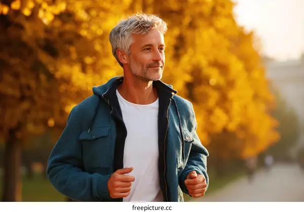 Man Jogging in Autumn Park