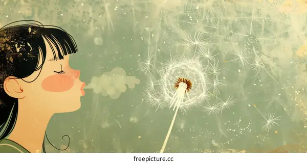 Little girl blowing dandelion seeds