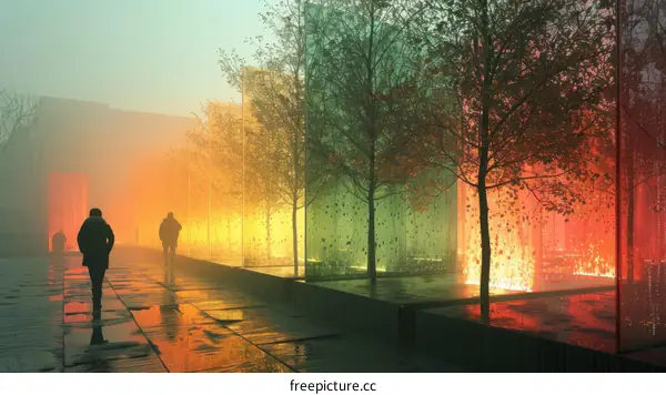 A Touch of Color in the Urban Landscape: Glass Panels and Passersby