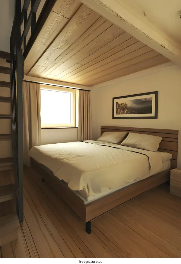 Modern Bedroom Interior Design With Wooden Ceiling And Wooden Floor