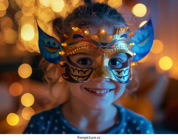 Little girl with a mask on her face