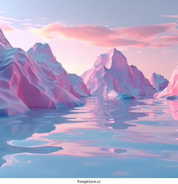 Fantasy landscape with pink mountains and blue water