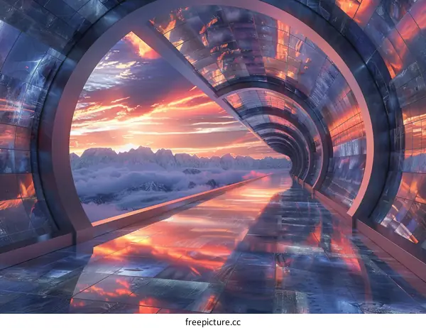 Futuristic Tunnel with Mountain Views