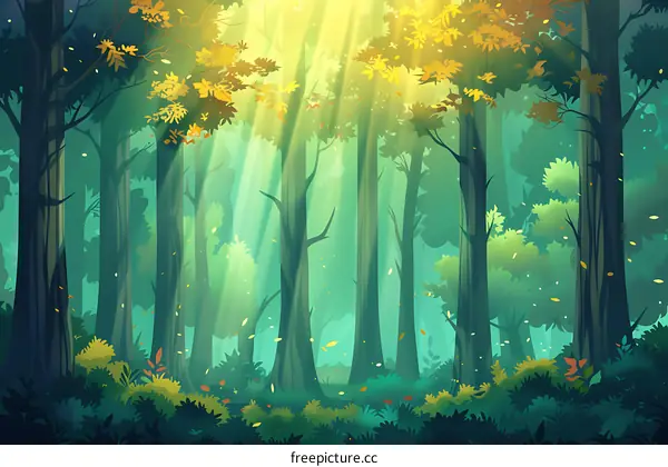 Sunlight Through Forest Trees Illustration