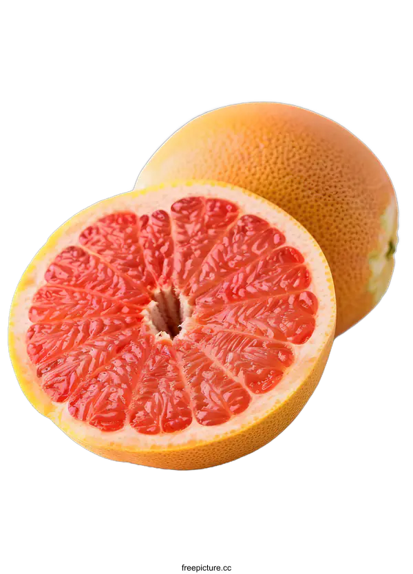 [Transparent Background PNG]Fresh Red Grapefruit Cut In Half On White Background