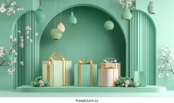 Mint Green Gift Boxes with Spring Floral Decor