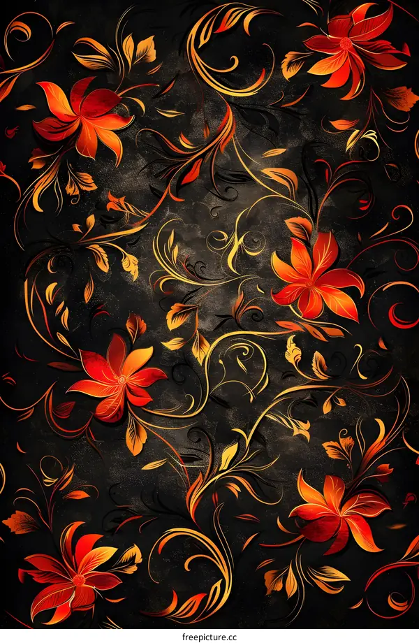 red flower vine pattern